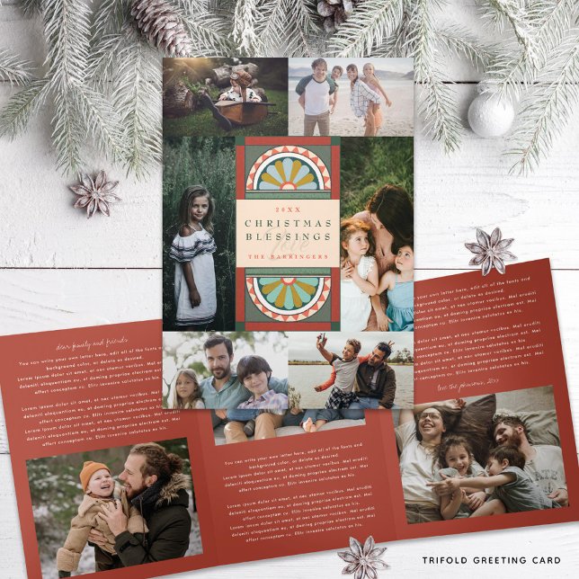 Central Arch Antique Christmas Newsletter Tri-Fold Holiday Card (Creator Uploaded)