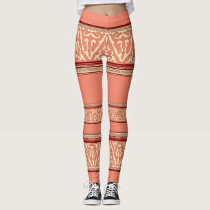 Central Asian Nomadic Floral Pattern Pink Leggings