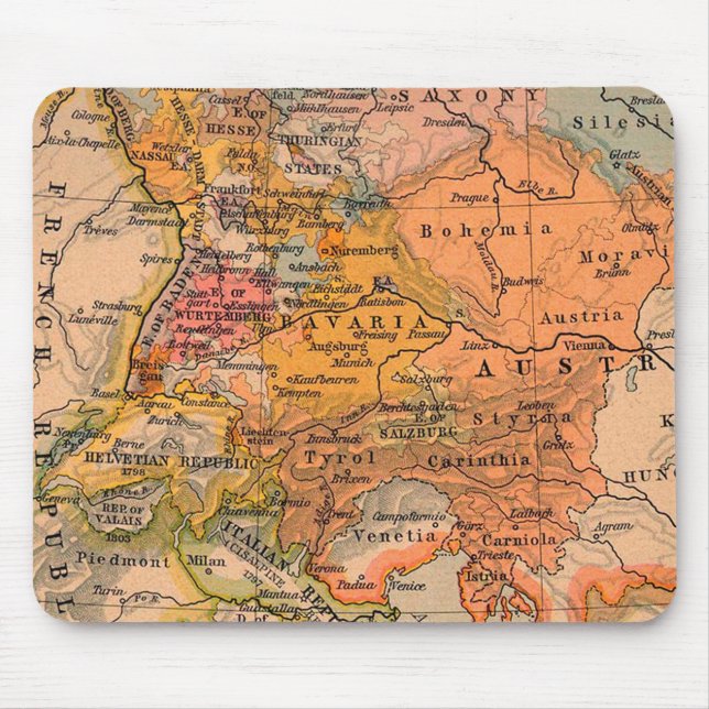 Central Europe Antique Map Mouse Mat (Front)