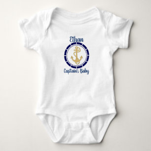Central Golden Anchor Navy Blue Nautical Baby Bodysuit