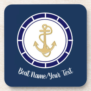 Central Golden Anchor Navy Blue Nautical Coaster