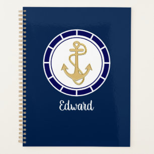 Central Golden Anchor Navy Blue Nautical Planner