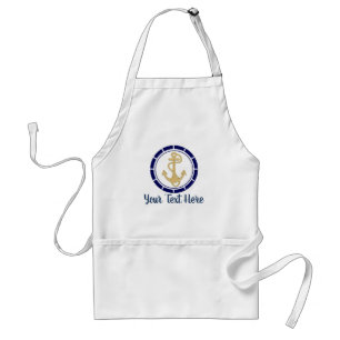 Central Golden Anchor Navy Blue Nautical Standard Apron