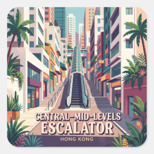 Central–Mid-Levels Escalator Hong Kong Square Sticker