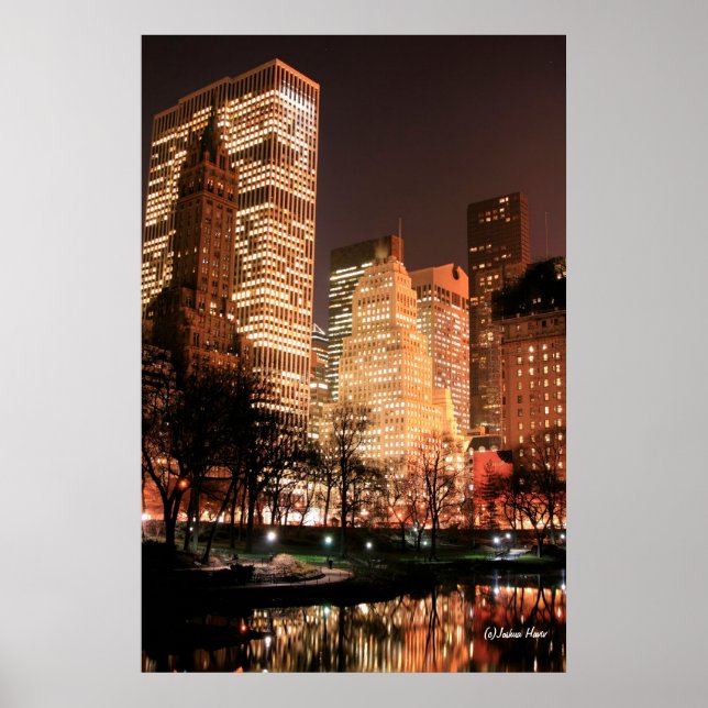 Central Park and Manhattan Skyline at Night Poster (Front)