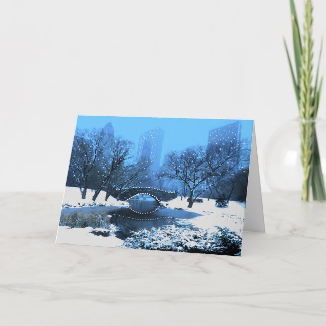 Central Park Bridge at Twilight in the Snow Card (Front)