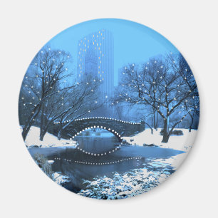 Central Park Bridge at Twilight in the Snow Magnet