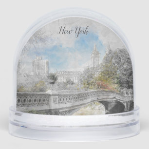 Central Park Bridge NYC Snow Globe – Watercolor