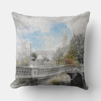 Central Park Bridge Throw Pillow – Watercolor NYC 