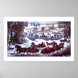 Central Park in Winter Vintage Lithograph Poster
