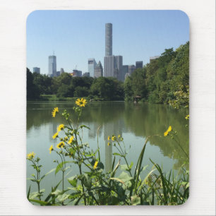 Central Park Lake New York City NYC Skyline Flower Mouse Mat
