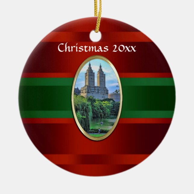 Central Park Lake San Remo Xmas #3 Ceramic Tree Decoration (Front)