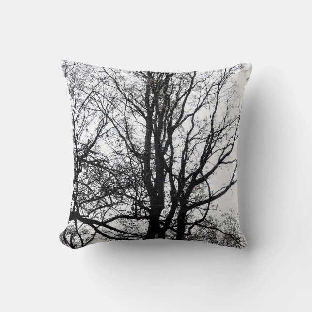 Central Park late autumn almost Barren Tree B&W Cushion (Front)