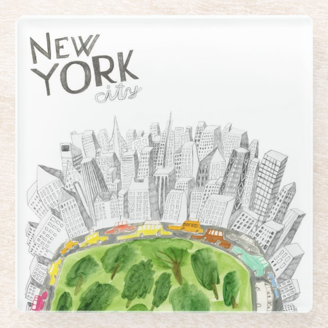 Central Park & New York City Collage Glass Coaster (Front)