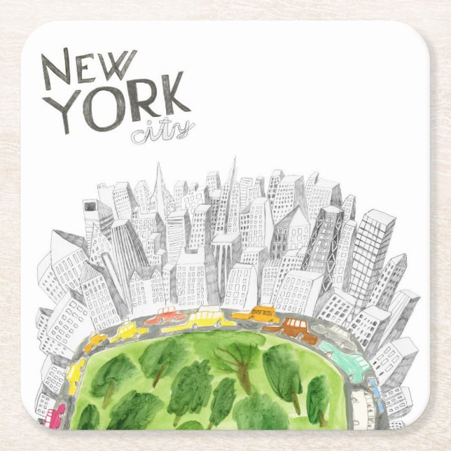 Central Park & New York City Collage Square Paper Coaster (Front)