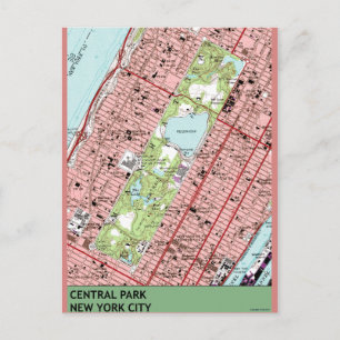 Central Park New York City Vintage Map Postcard