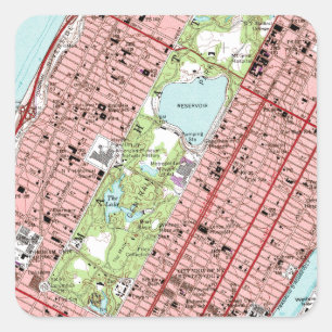 Central Park New York City Vintage Map Square Sticker