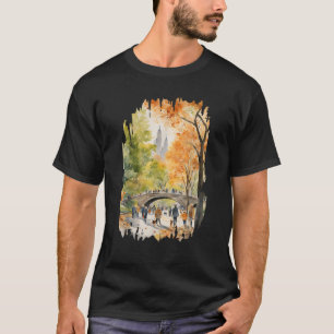 Central Park New York Painting Watercolor Art Vint T-Shirt