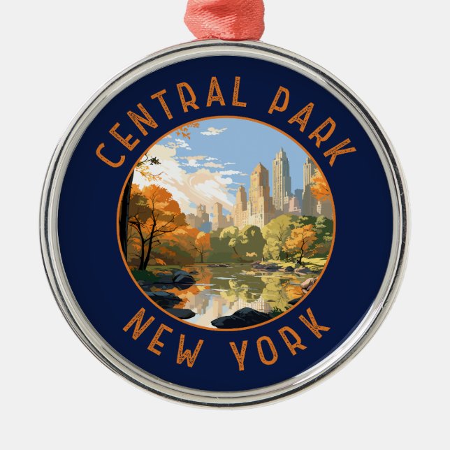Central Park New York Retro Distressed Circle Metal Tree Decoration (Front)