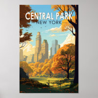 Central Park New York Travel Art Vintage