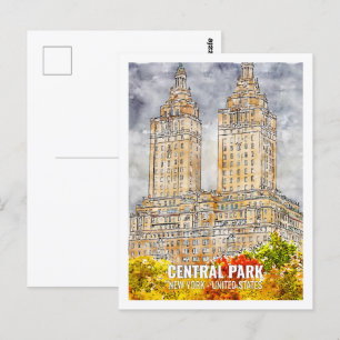 Central Park New York USA Travel Place Watercolor Postcard