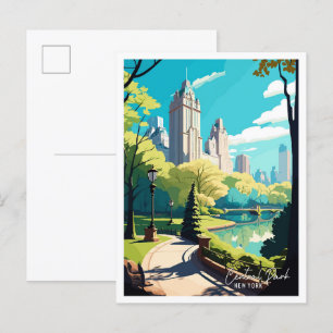 Central Park New York vintage travel illustration Postcard