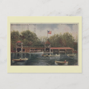 Central Park NY, Boat House, Vintage Postcard