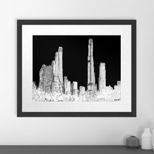 Central Park NYC Skyline Travel Sketch Poster