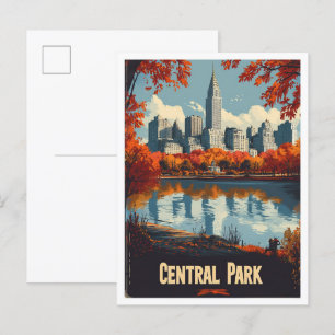 Central Park NYC USA Vintage Illustration Travel Postcard
