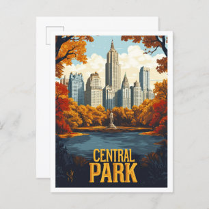 Central Park NYC USA Vintage Illustration Travel Postcard