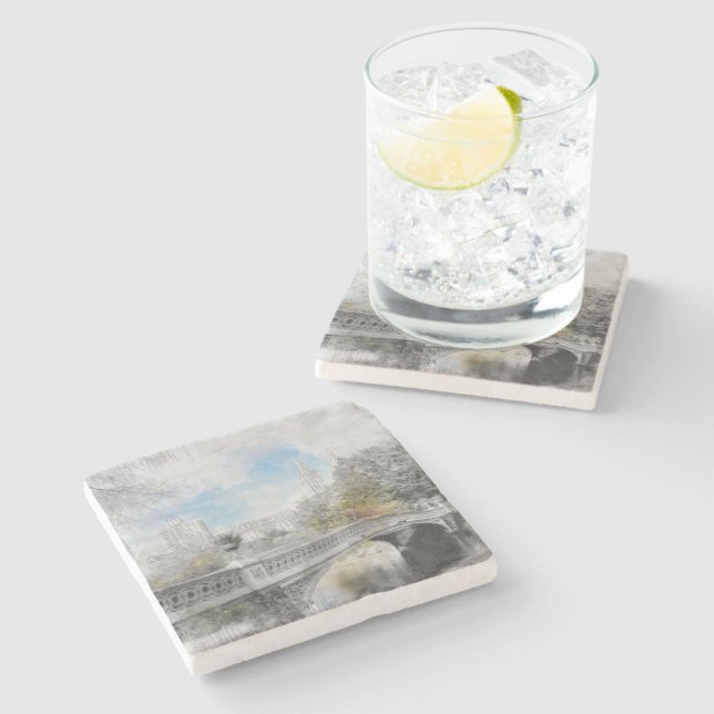 Central Park NYC Watercolor Skyline – New York Stone Coaster (Side)