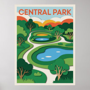 Central Park Paper Cut Sunset Poster