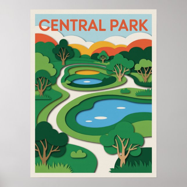 Central Park Paper Cut Sunset Poster (Front)