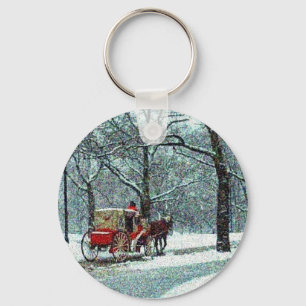 Central Park Snowy Carriage Key Ring