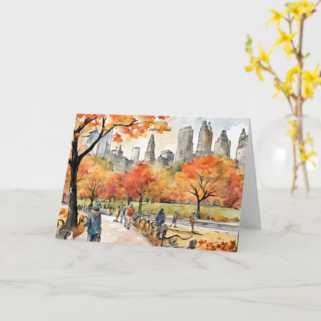 Central Park, watercolors, AI-generated, Card (Yellow Flower)