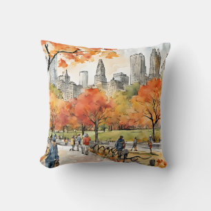 Central Park, watercolors, AI-generated, Cushion