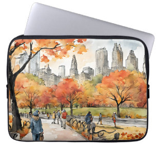 Central Park, watercolors, AI-generated, Laptop Sleeve