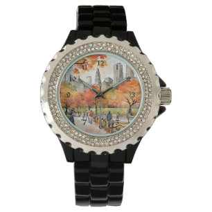Central Park, watercolors, AI-generated, Watch