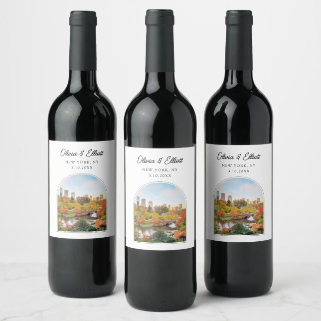 Central Park Wedding New York Favour Personalised Wine Label (Bottles)