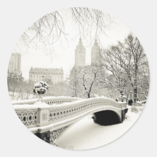 Central Park Winter - Snow on Bow Bridge Classic Round Sticker
