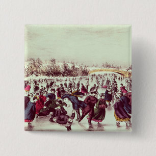 Central Park, Winter: The Skating Carnival 15 Cm Square Badge