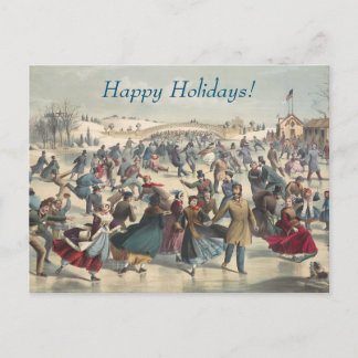 Central-Park, winter. The skating pond. New York Holiday Postcard