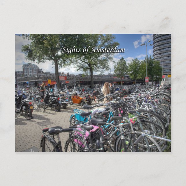 Central Station Bicycle Park, Sights of Amsterdam Postcard (Front)