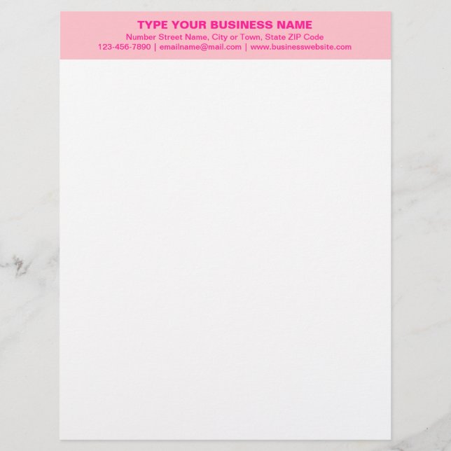 Centre Aligned and Monochrome Pink Heading of Custom Letterhead (Front)
