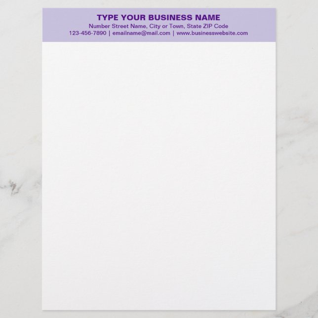 Centre Aligned and Monochrome Purple Heading of Custom Letterhead (Front)