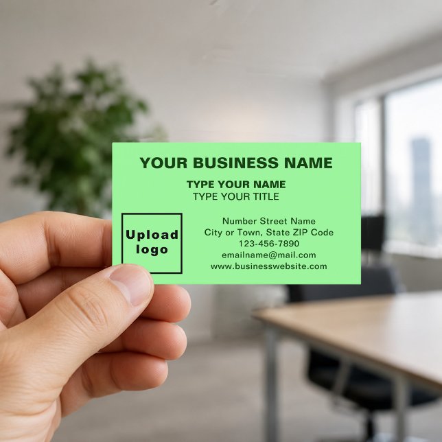 Centre-Aligned Light Green Business Cards (Front of the business card)