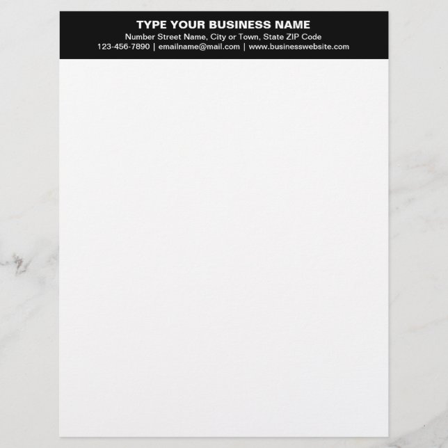 Centre Aligned Plain Texts on Black Heading of Custom Letterhead (Front)