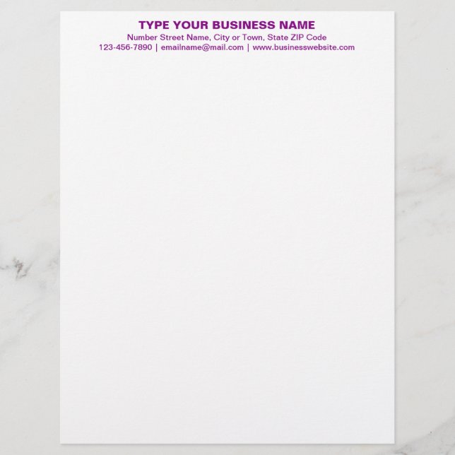 Centre Aligned Purple Plain Texts Heading of Custom Letterhead (Front)