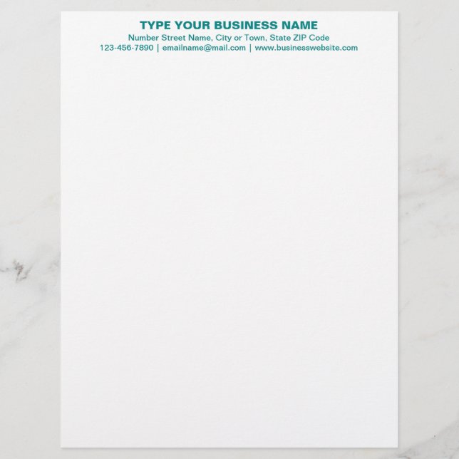 Centre Aligned Teal Green Plain Texts Heading of Custom Letterhead (Front)