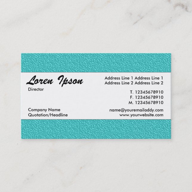 Centre Band 018 - Cyan Blue Embossed Texture Business Card (Front)